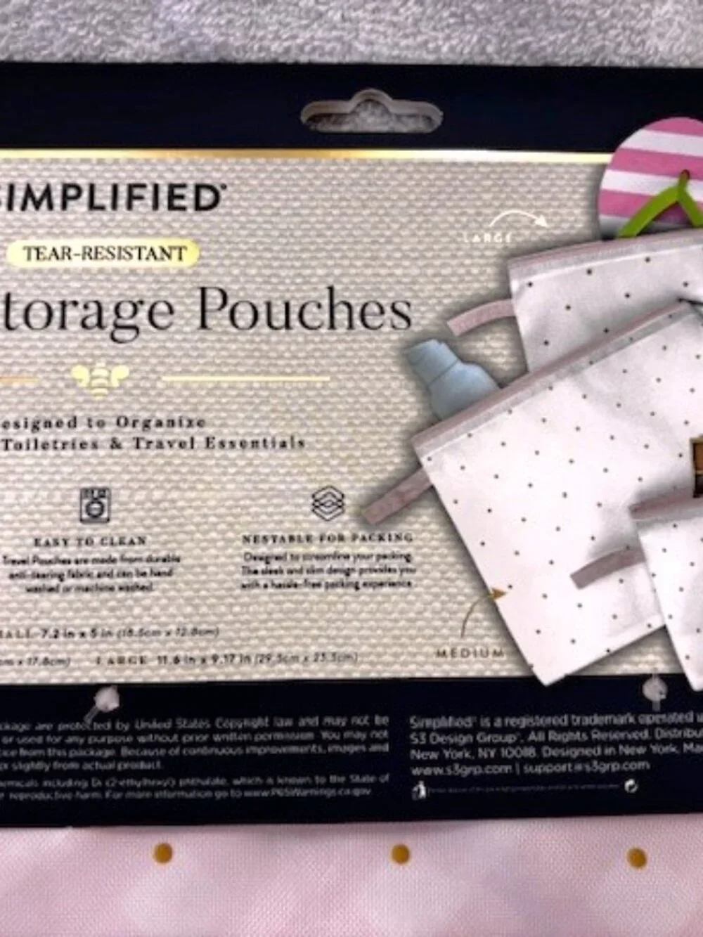 Simplified brand 3-pack Travel Storage Pouches with zip closure NWT